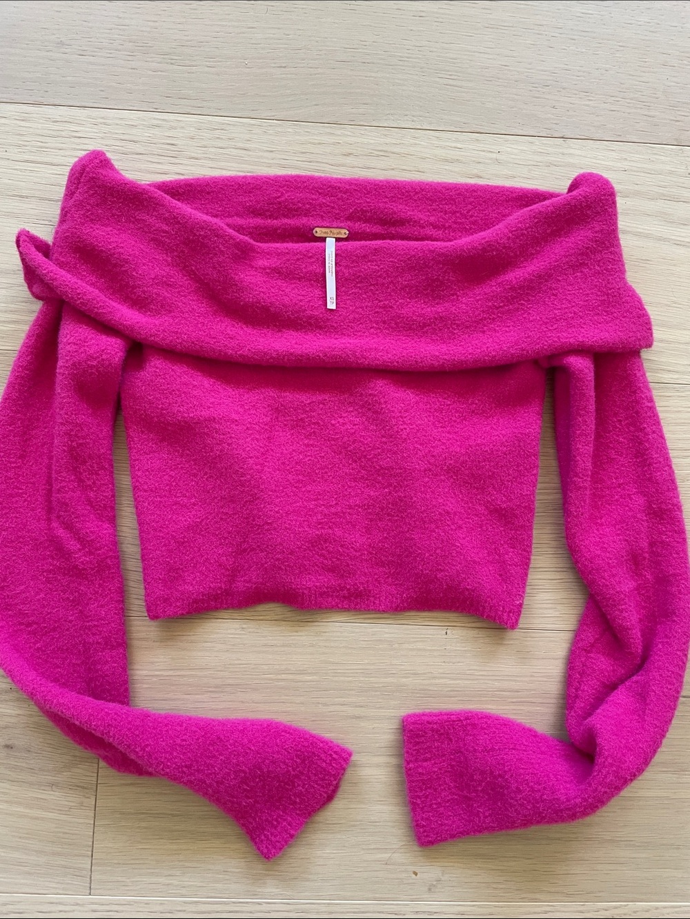 Free People Bright Fuchsia Off-the-Shoulder Cropped Sweater